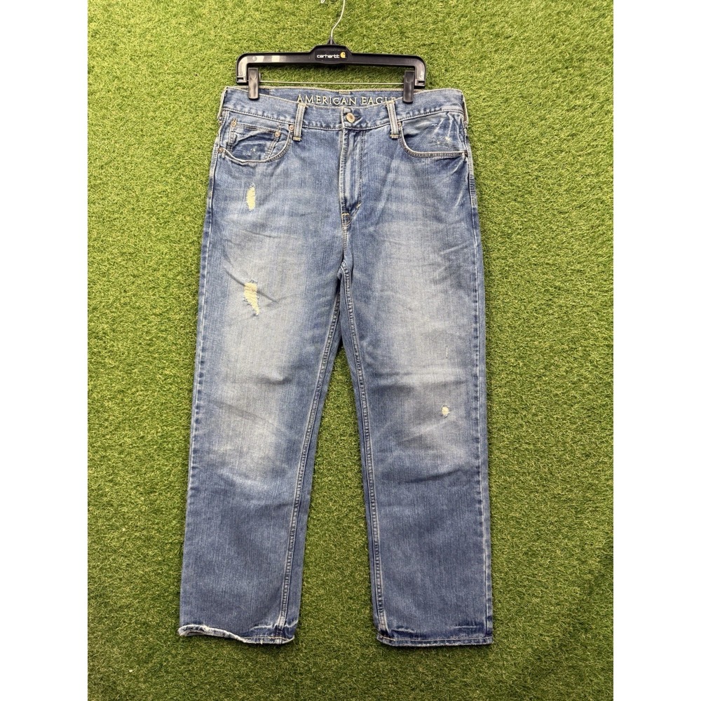 American Eagle Low Loose Jeans Mens 33x32 Blue Wide Leg 100% Cotton Cowboy Work